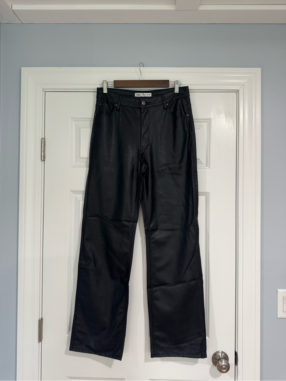 Zara Black Straight-Leg Faux Leather Pants